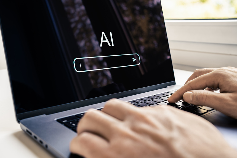 person typing on laptop using an AI website