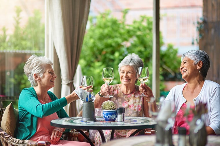 A group of friends enjoying a lunch date