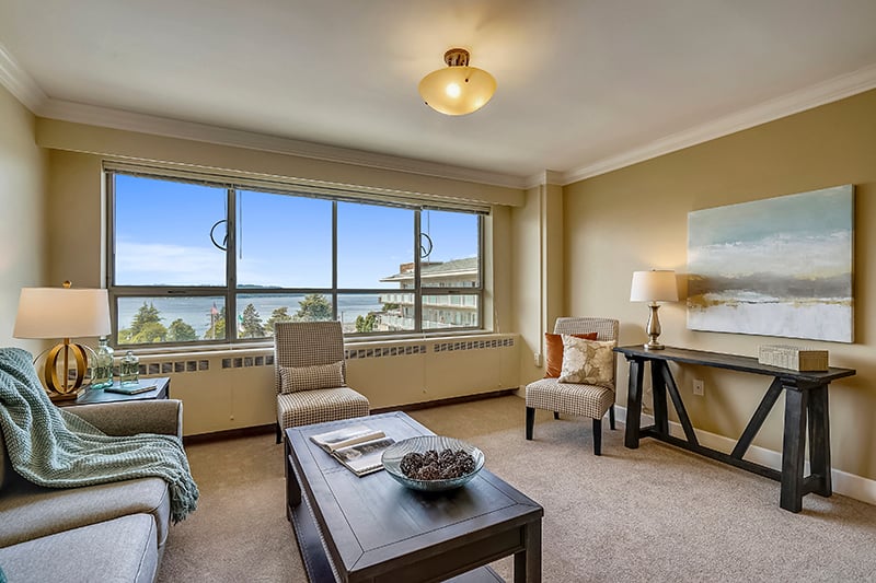 apartment living room with water views