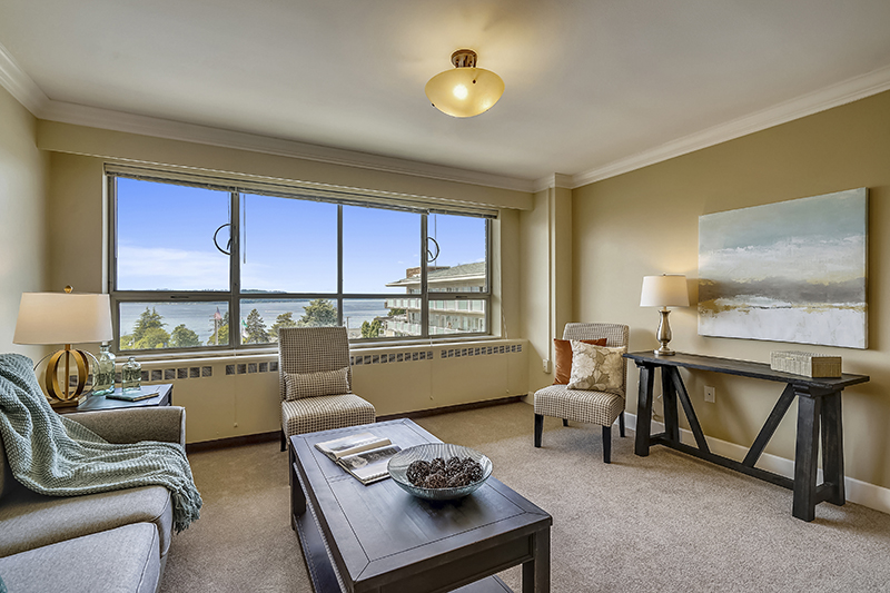 apartment living room with water views