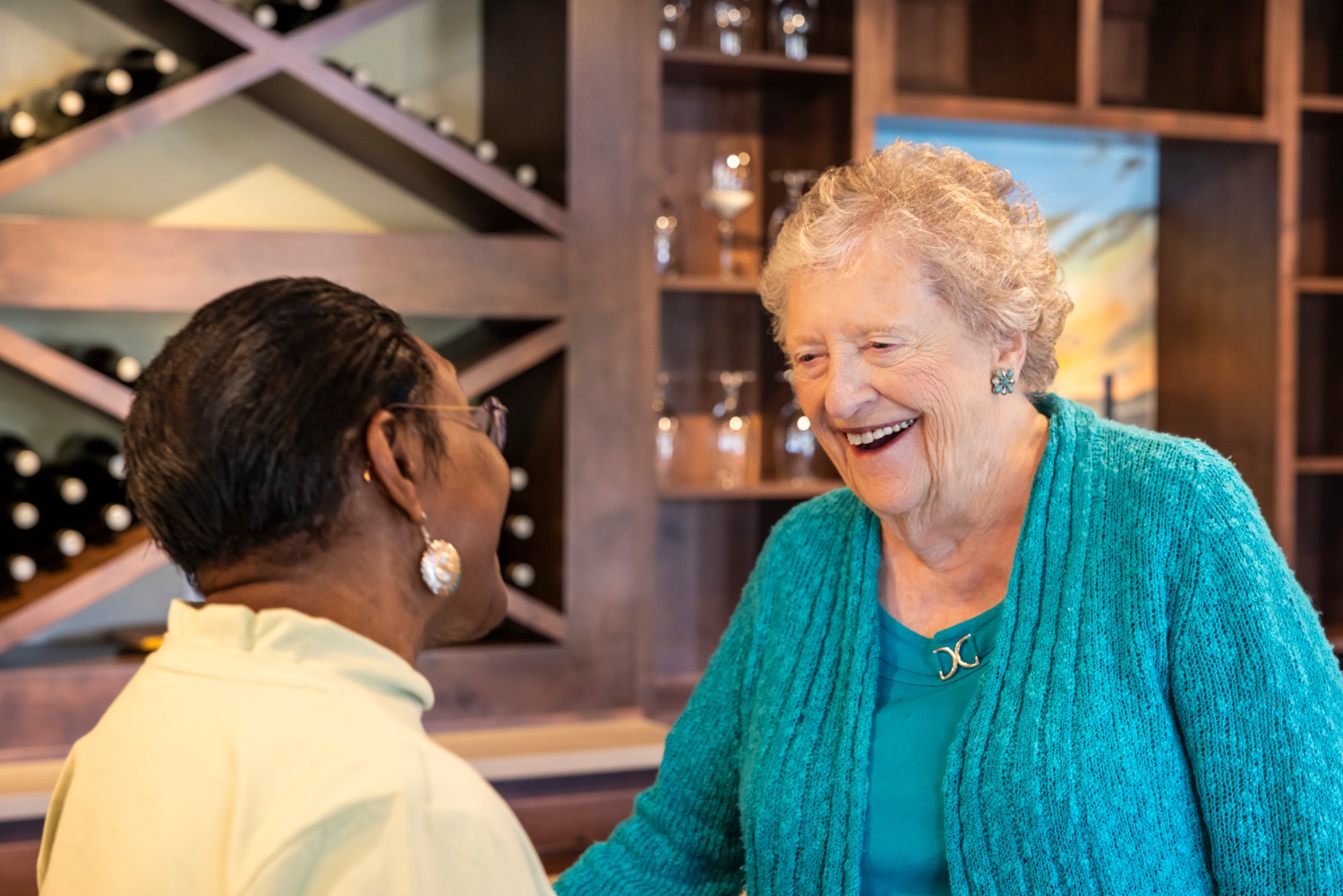 Residents talking and smiling  
