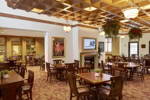 Tables and chairs in one of the dining venues at Las Ventanas