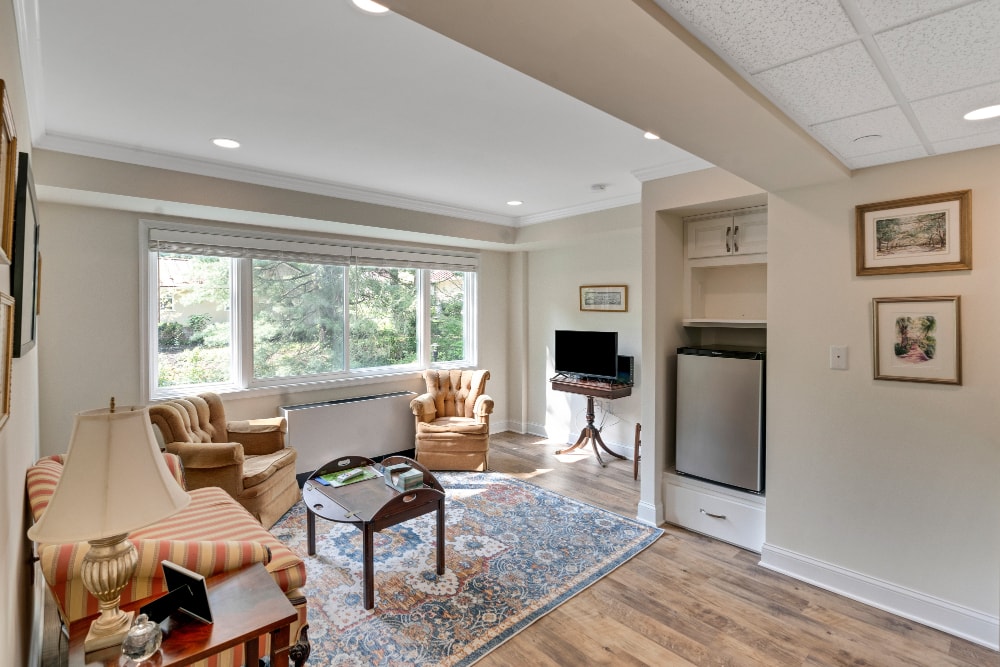 Seating area with a television