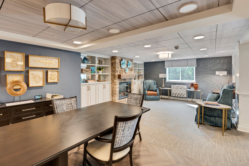 Seating area with a long table