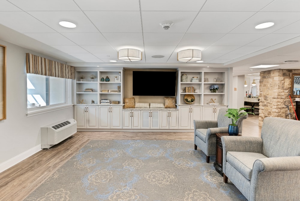 Seating area with a television