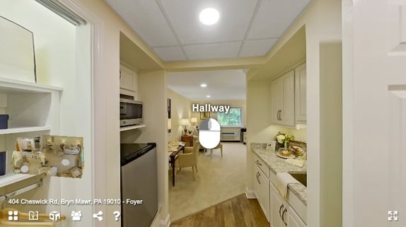 Virtual tour of a senior living studio apartment at The Mansion at Rosemont