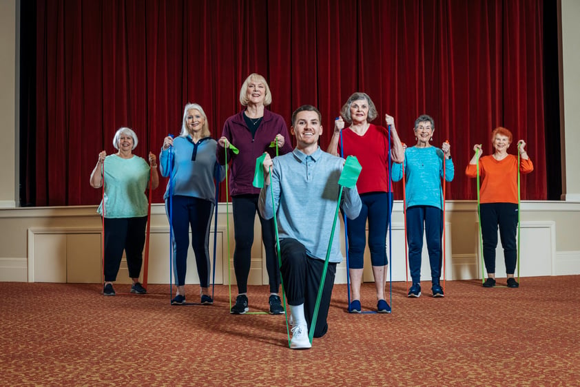 Exercise class with bands