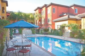 Apartment building with pool