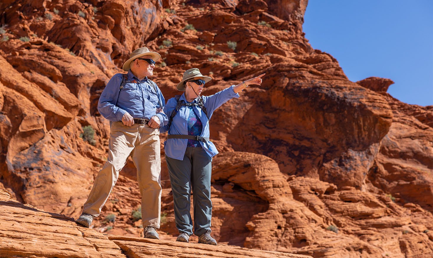 Two seniors on a hike in Red Rock Canyon