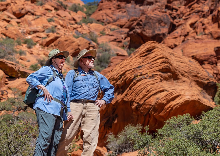 Two seniors on a hike in Red Rock Canyon