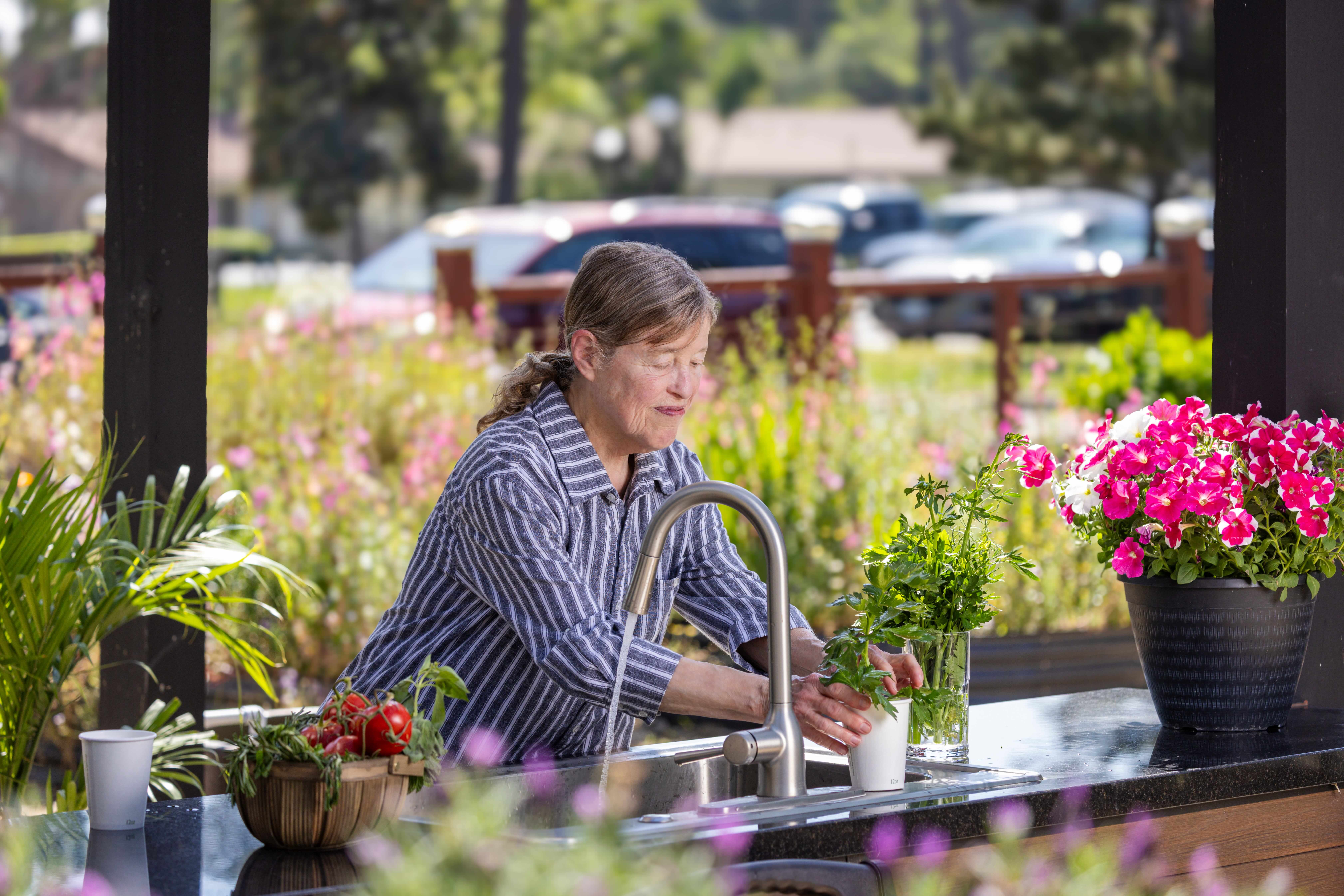 Woman gardening plants