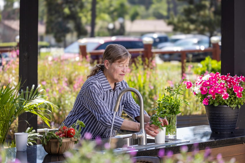 Woman gardening plants
