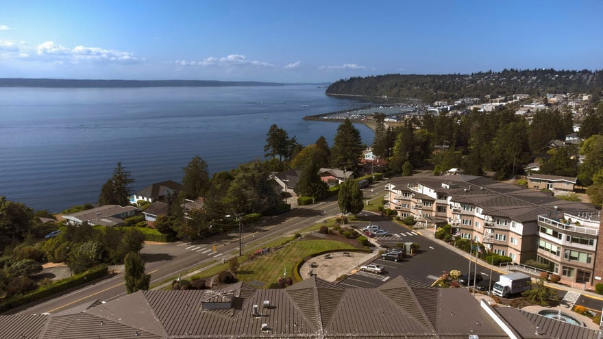 aerial view of the community next to the water