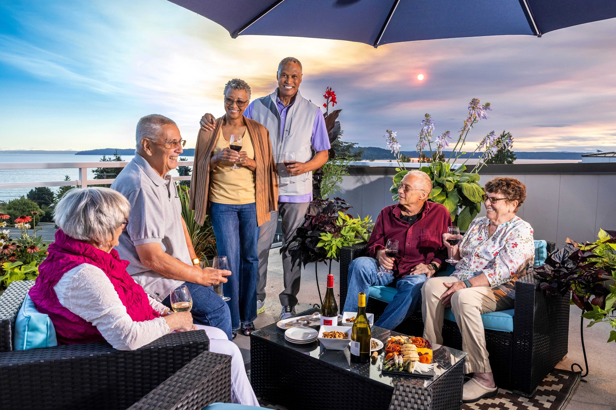 group of residents socializing on a rooftop