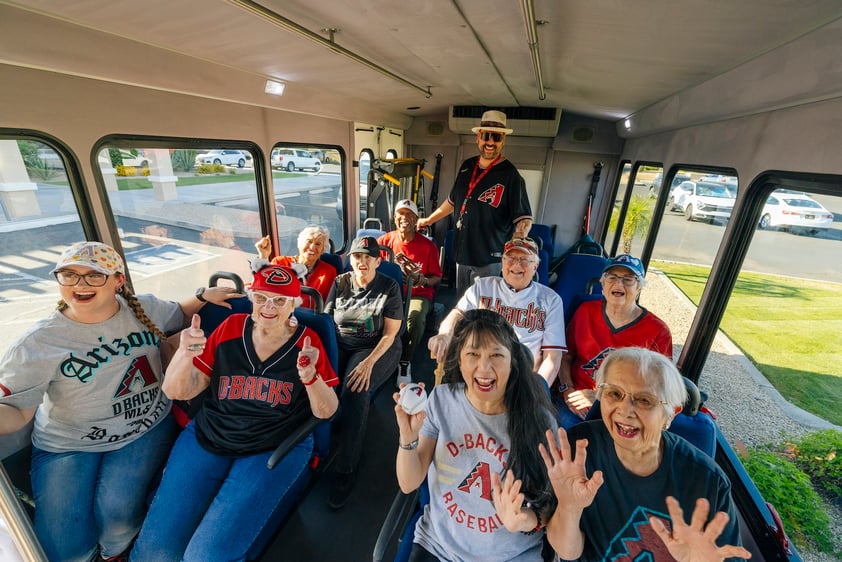 Residents on bus for baseball excursion