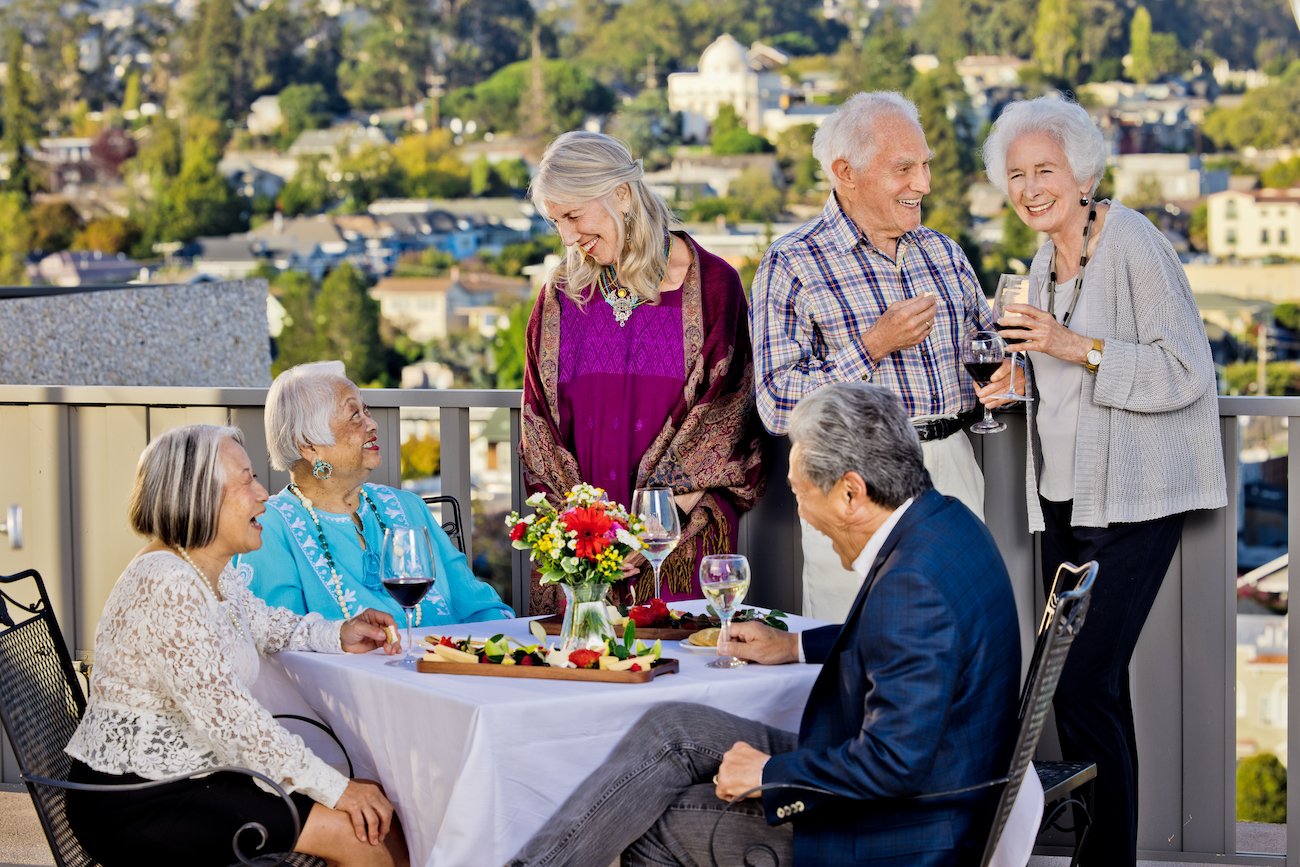 friends having a rooftop party