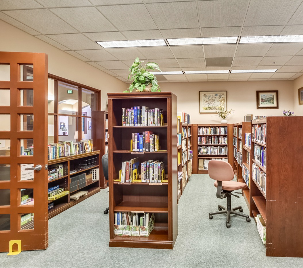 Library with rows of books