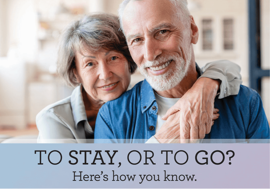 A couple smiling and embracing, with text overlay about a seminar at Judson Park.