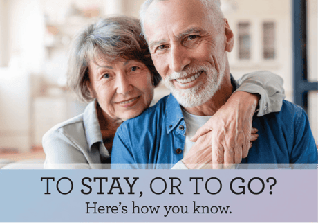 A couple smiling and embracing, with text overlay about a seminar at Judson Park.
