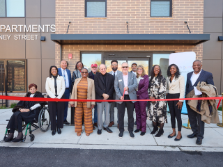 Philadelphia city officials and HumanGood team members at Janney Apartments ribbon cutting