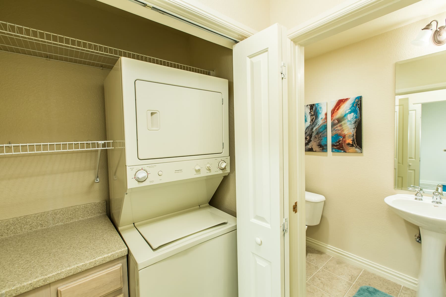 Laundry closet off the bathroom of an apartment at Las Ventanas