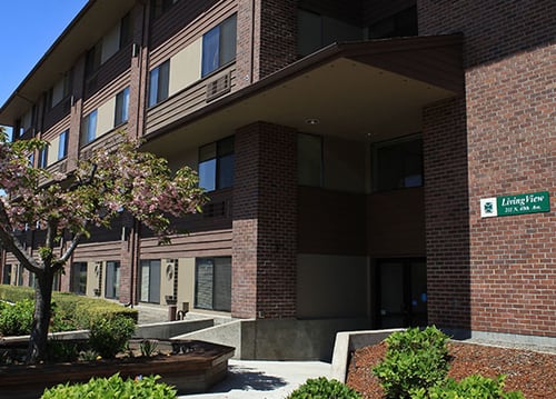 Exterior of the Adams apartment building at The Terraces at Summitview