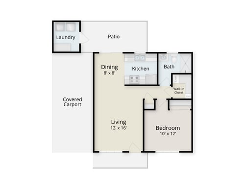 Floor plan of a one-bedroom cottage home at Plymouth Village
