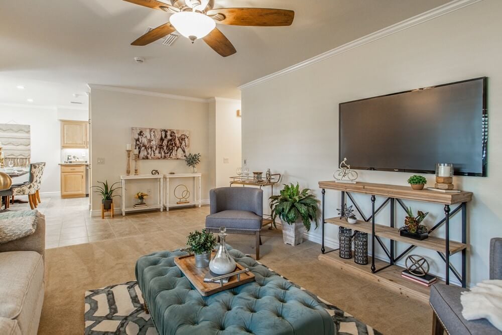 Living area with a couch and a television