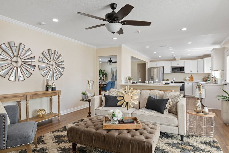 Living area and kitchen