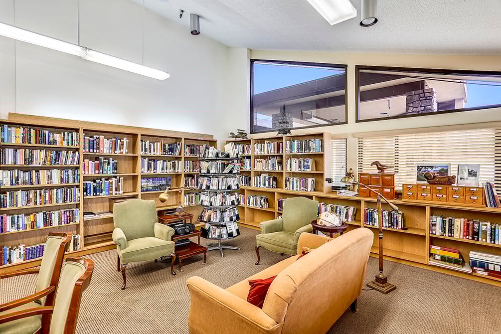 Plymouth Village library and seating area