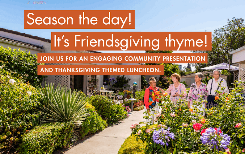 Four residents walking in a vibrant garden Four residents walking in a vibrant garden