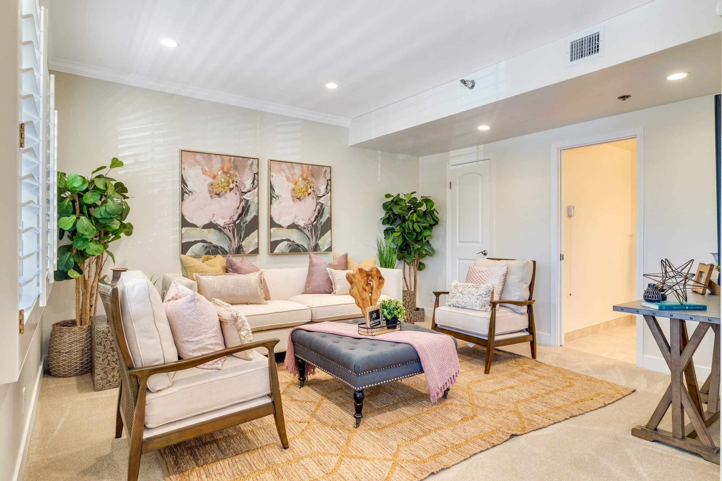 small lr with all white furniture