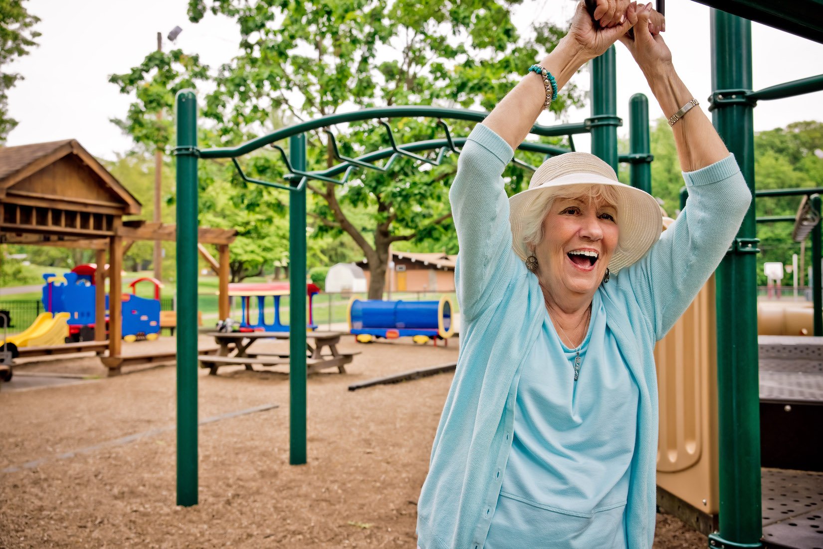 woman on monkey bars