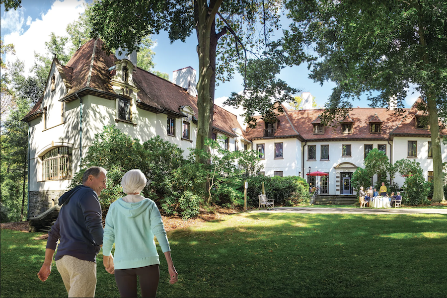 Couple walking at The Mansion at Rosemont