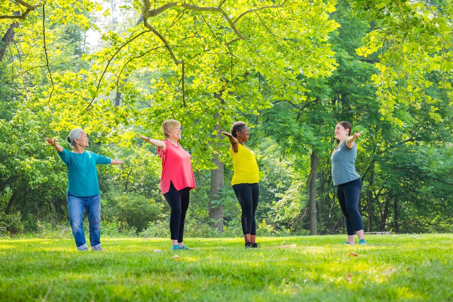 group of women exercising outside