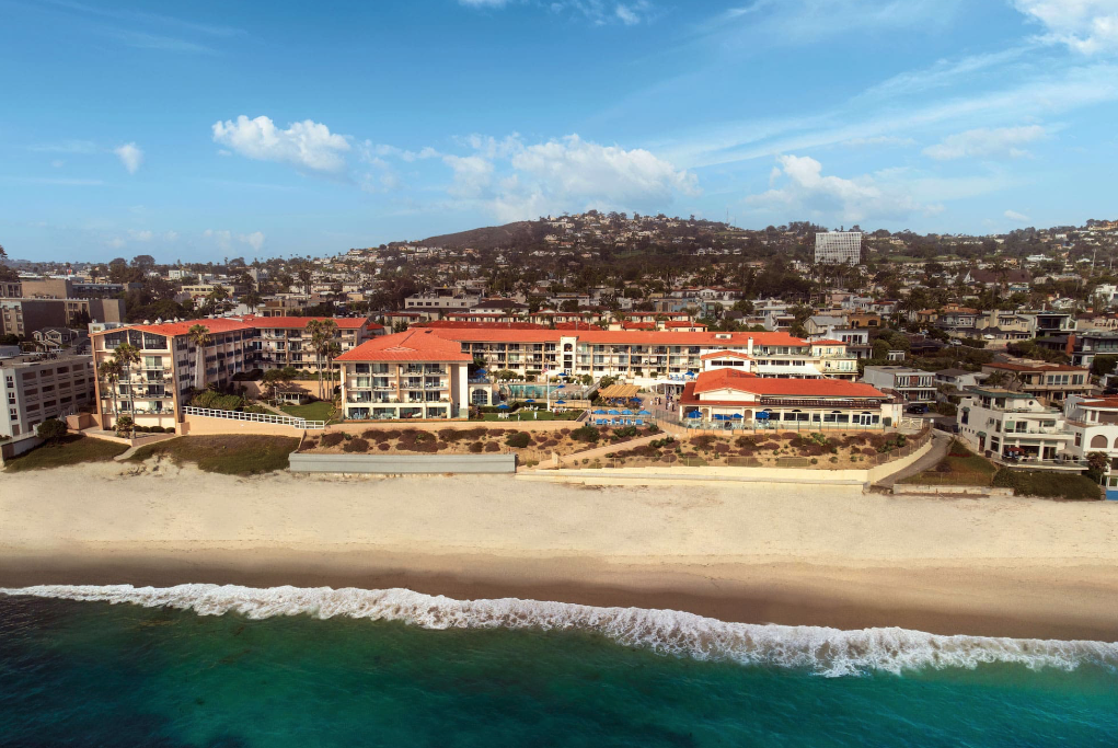 Aerial view of White Sands La Jolla and the beach
