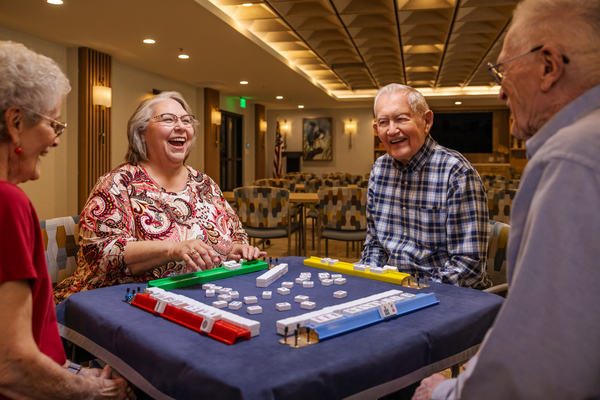 Seniors playing games indoors