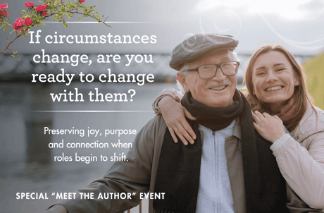 A resident and his daughter smiling, with text about adapting to changing circumstances.