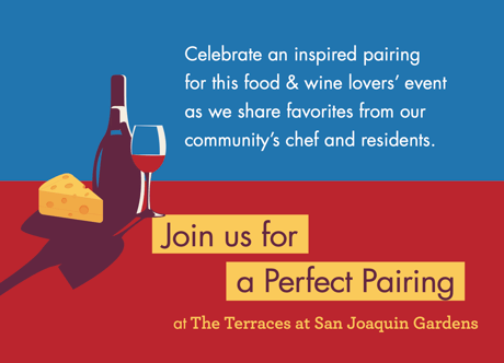 Promotional image for a food and wine event with illustrations of wine and cheese.