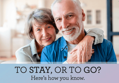 Smiling couple embracing with text overlay.