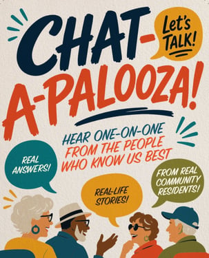 Promotional graphic for Chat-A-Palooza at The Terraces at Summitview.