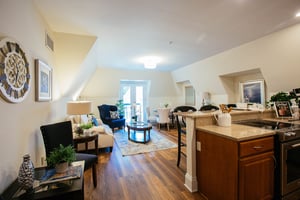 Living area and kitchen at The Mansion