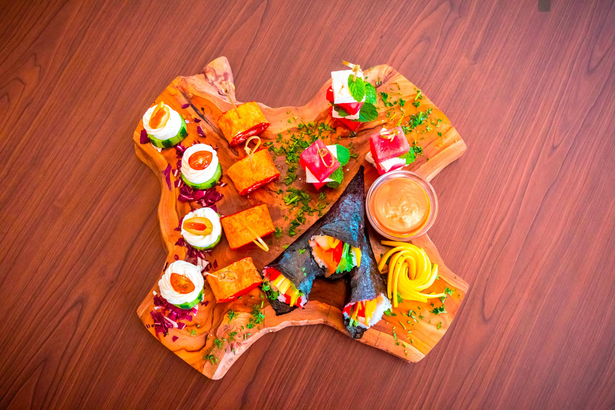 Food sampler on a table