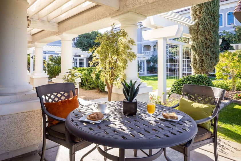 Patio table with breakfast set for two