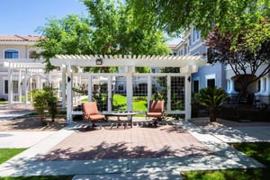 Sitting area under trellis