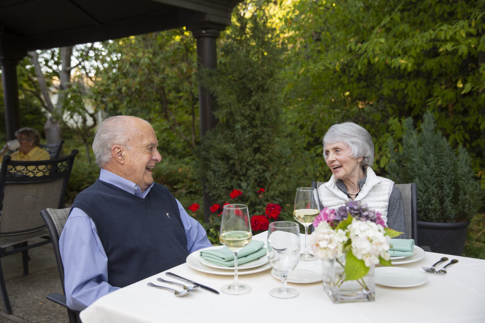 senior couple dining oudoors