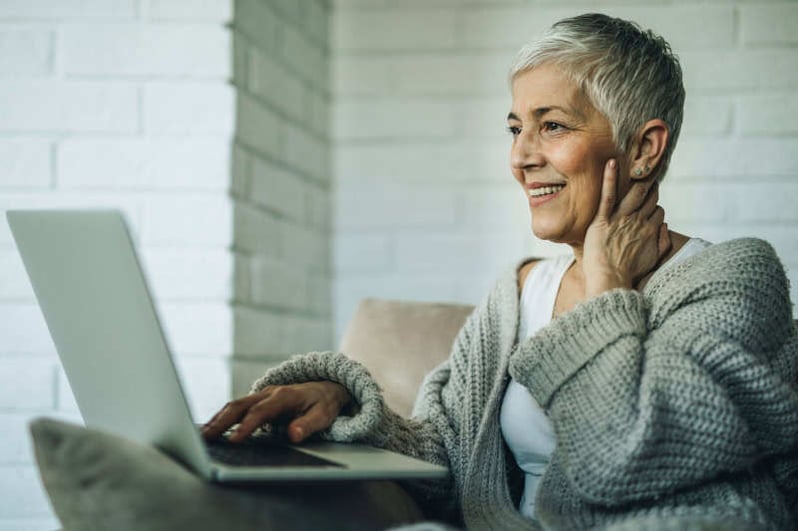 Woman working on a laptop