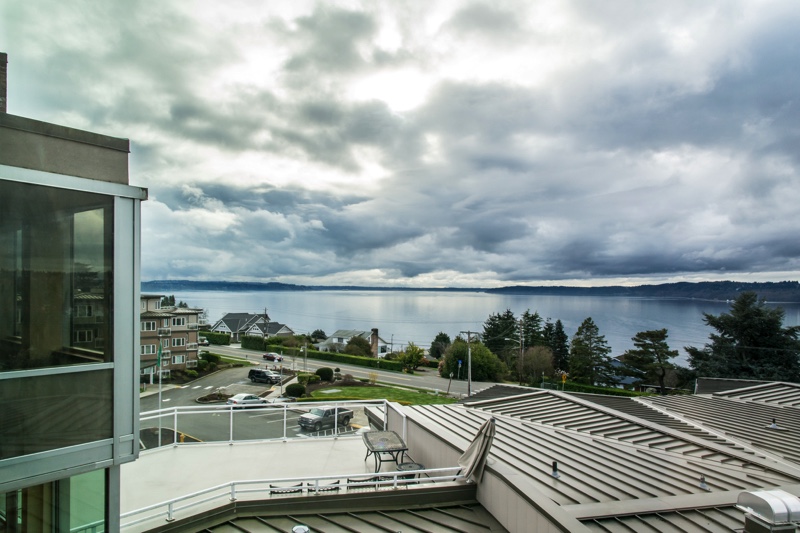 View of sky and water outside Judson Park senior living community in Des Moines, Washington 