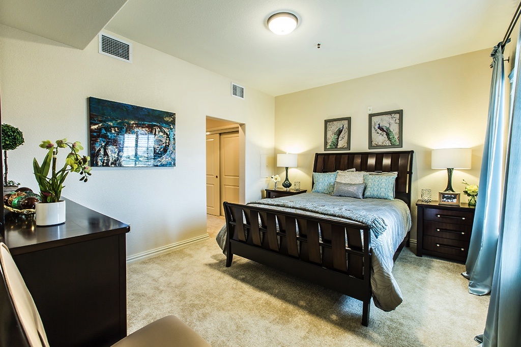  bed with light blue spread