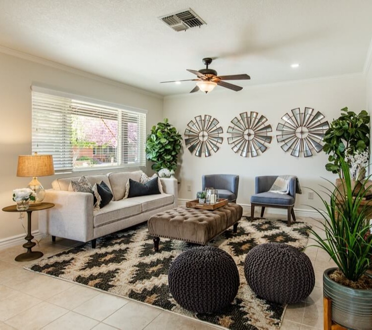 Living area with a couch and two chairs